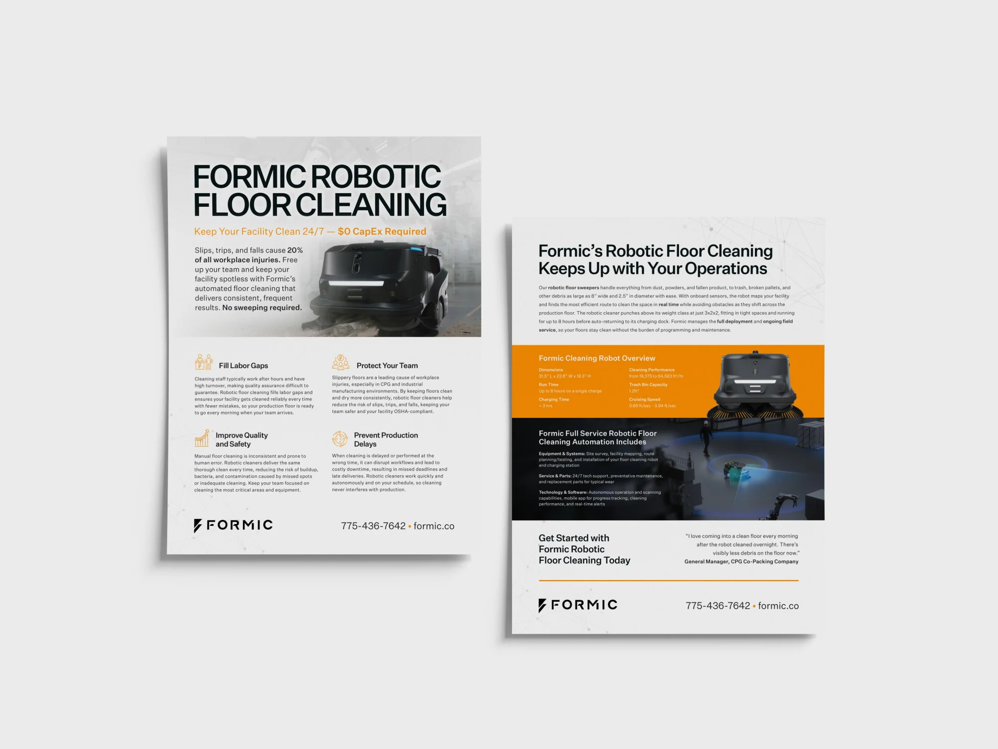 Formic robotic floor-cleaning sales sheets